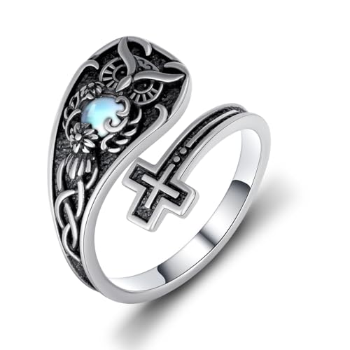 Owl Spoon Ring 925 Sterling Silver Owl Ring Vintage Adjustable Thumb Rings Jewelry Gifts for Women