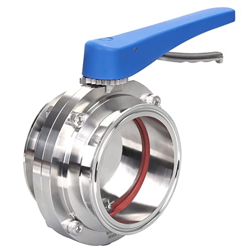 DERNORD Butterfly Valve with Blue Trigger Handle Stainless Steel 304 Tri Clamp Clover (4 inch Tri Clamp Butterfly Valve)