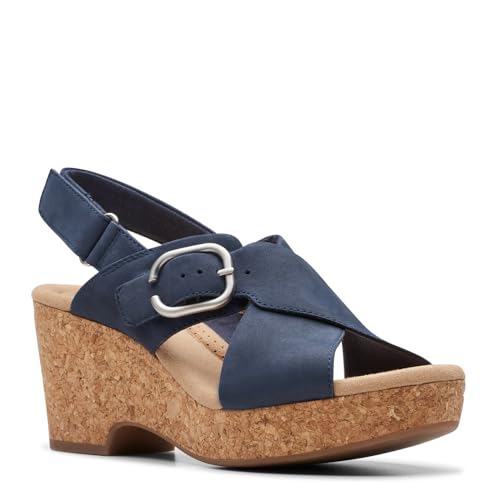 Clarks Women's Giselle Dove Wedge Sandal, Navy Nubuck, 7