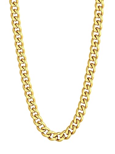 U7 mens, womens,boys, girls Curb Chain Necklace 18K Gold Plated Stainless Steel 9mm Wide Chunky Hip Hop Jewelry Strong Cuban Link Chain 18
