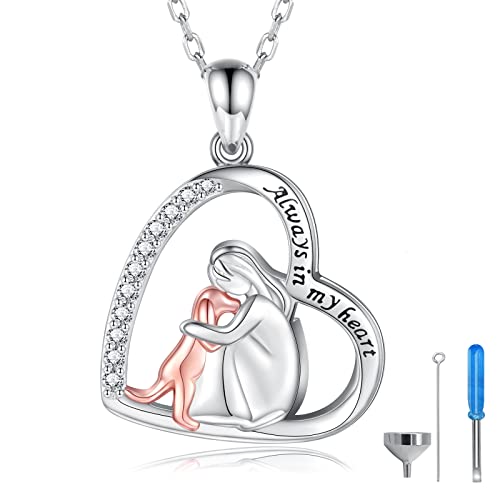 Sterling Silver Dog Urn Necklace for Pet Ashes - S925 Pet fur Cremation Memorial Keepsake Pendant Jewelry Gifts for Women Loss Puppy (Dog Urn Necklace)