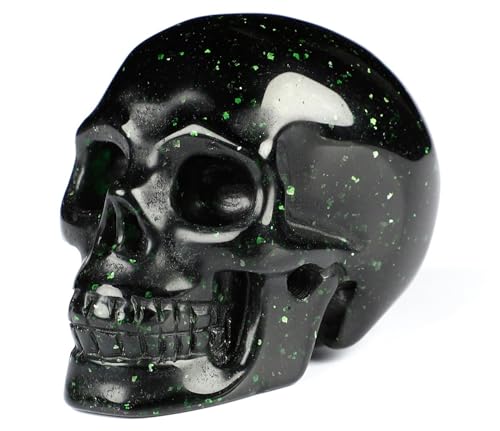 Skullis 2.0" Green Goldstone Realistic Crystal Carved Crystal Skull. Hand Carved Gemstone Fine Art Sculpture.1549