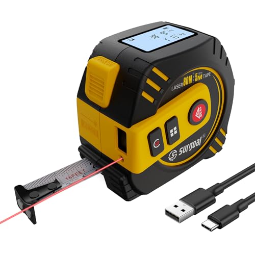 2-in-1 Laser Tape Measure 262ft – Digital Measuring Tape with LCD Display, Rechargeable Smart Tape Measure with Distance, Area & Volume Measurement, USB Charging – Construction & DIY Use