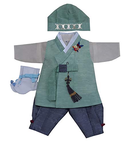 100 Day Birth Korea Baby Boy Hanbok Traditional Dress Outfits Celebration Party Green Set