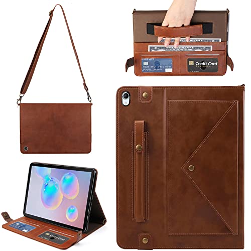 Handbag Case for iPad Mini 7 2024 8.3" / Mini 6 2021, Techcircle Folio Stand PU Leather Crossbody iPad Mini Cover with Hand Strap+Shoulder Strap, Multi-Card Slots Envelope Pocket Wallet Case, Coffee