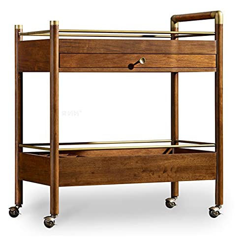 Solid Wood Multifunctional Mobile Trolley, Three-Layer Restaurant Trolley, Mobile Wooden Solid Wood Household Hotel Wine Trolley
