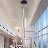 HuisMier Modern LED Staircase Chandelier, 15 Lights Long Foyer Chandelier for High Ceiling Black Linear Pendant Light with Remote, Dimmable High Ceiling Chandelier for Stairs Living Room Entrance