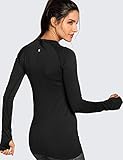 CRZ YOGA Women's Seamless Athletic Long Sleeves Sports Running Shirt Breathable Gym Workout Top Black-Slim Fit X-Small