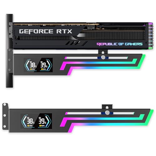 GSCOLER ARGB GPU Support Bracket with CPU & GPU Temp Display, Universal Graphics Card Support, Multi Angle Adjustable GPU Sag Bracket for Video Cards, GPU Stand Built-in 5V3PIN Addressable RGB Strip