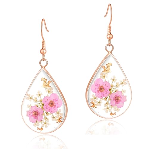Hefestus Flower Earrings for Women,Daffodil and Queen Anne's Lace Real Pressed Flower Earrings,Unique Handmade Design Dangle,Cute Earrings,Thoughtful Gift for Christmas,Valentine's,Mother's Day