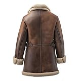 The Next Shearling Brown Leather Coat Genuine Sheepskin Fur Leather B3 Bomber Leather Coat Aviator Jacket For Men(Brown Genuine Leather, X-Large)