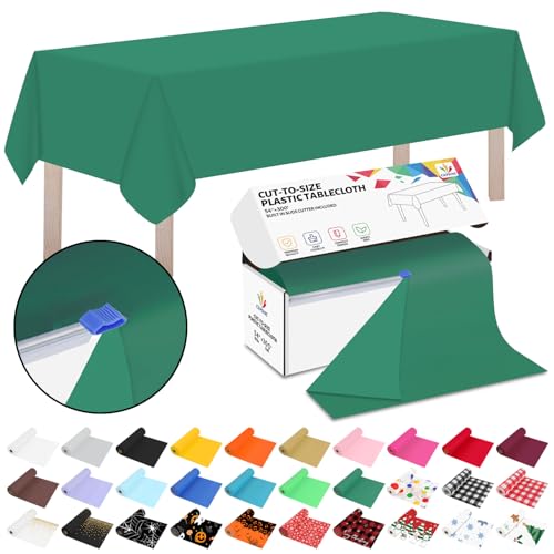 CXPSINC 54 Inch X 300 Feet Plastic Table Cover Roll Disposable Tablecloth with Slide Cutter for All Type/Shape Tables | Picnic, Party, Banquet, Birthdays, Weddings (Green, 300 Feet)