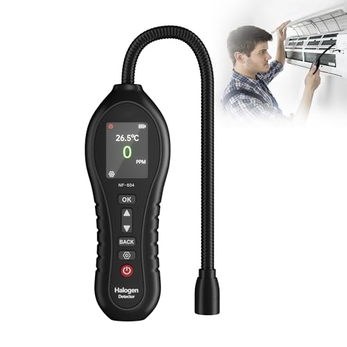 RAINLEOTI Halogen Gas Detector Air Condition Refrigerant Leak Detector 0-1000ppm Halogen Freon Leak Detector HVAC CFCs HCFCs HFCS R12 R22 R134a R410a with 25cm Probe High Sensitivity 3 Alarm Types