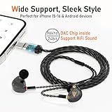 Audiovance HiFi IEM Cable with Mic - Silver-Plated MMCX Cable for Lossless Sound, USB-C in-Ear Monitor Cable with 96kHz/24bit DAC for Vibes 201/202, Shure SE215/315/425/535/846-55 Black (HC001MC)