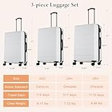 Sweetcrispy Luggage with Double Spinner Wheels Lightweight Expandable Hard Shell ABS Suitcase with TSA Lock, White, 24 inch