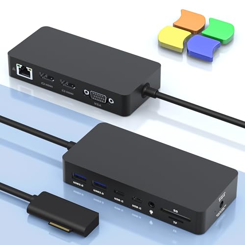 Microsoft Surface Docking Station with Triple Displays 2 HDMI+VGA, 12 in 1 Surface Dock for Surface Pro 11/10/9/8/X/7/6/5/4/3, Surface Laptop 6/5/4/3/2/1, Surface Laptop Go 3/2/1, Surface Book