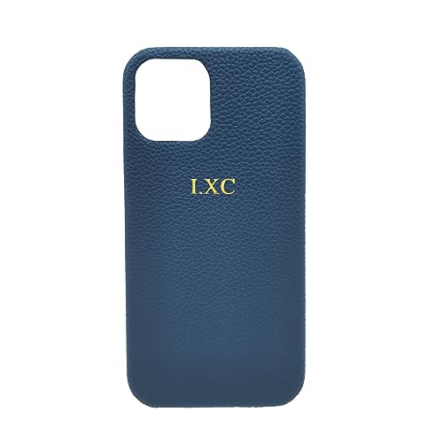 Personalised Gold & Silver Initial Letters Luxury Pink & Blue PU Pebble Leather Case for iPhone 13 Pro Max 12 Pro Max 11 X XR 7 8 Plus SE 2020 Cover, Monogrammed Embossed Hard Phone Cases (dark blue)