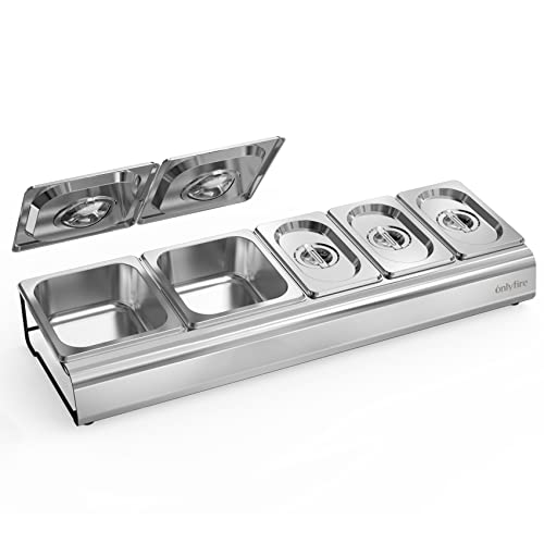 Onlyfire Pizza Topping Station, Stainless Steel Condiment Seasoning Containers with Lid and 5 Compartment Trays for Prepping Ingredients and Toppings, Pizza Oven Accessories Outdoor