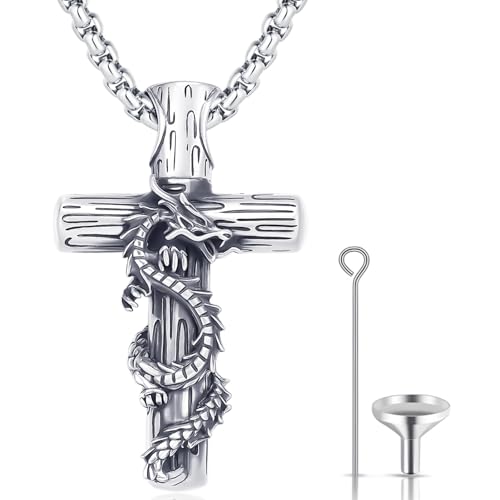 PCTJYFU Dragon Urn Necklace for Ashes 925 Sterling Silver Animal Cross Cremation Pendant Memorial Jewelry for Women Men