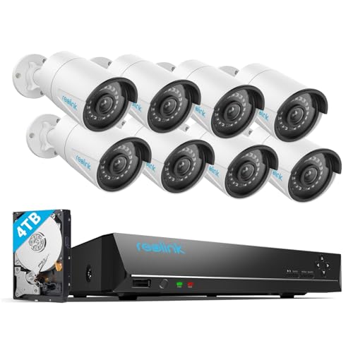 REOLINK 16CH 5MP Home Security Camera System, 8pcs Wired Outdoor PoE IP Cameras with Person/Vehicle/Pet Detection, 8MP 16CH NVR with 4TB HDD for 24-7 Recording, RLK16-410B8-5MP