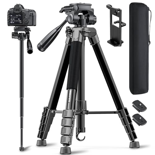 CAMBOFOTO 73" Camera Tripod and Monopod, Professional Aluminum Tripod Stand for Mirrorless Camera/DSLR/Cell Phone/Camcorder/GoPro, with Phone Holder and Travel Bag (Black)