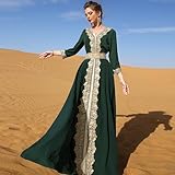 Abaya Dress for Women Moroccan Kaftan Dubai Fancy Long Sleeve Kaftan Dresses Moroccan Traditional Ethnic Shirts Dress Robe Wedding Party Attire Jalabiya Mubarak Eid Ramadan Outfits Dark Green XXL