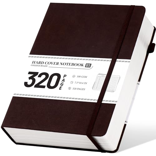 CAGIE B5 Journal Notebook for Men Women 320 Pages 100 Gsm Paper Vintage Journaling Notebooks A5 Hardcover Leather Journals for Writing Travel Work Note Taking Diary, 7.6x10 In, Dark Brown