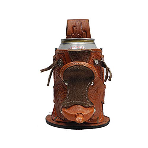 Needzo Can Holders for Beer, Belt Loop Genuine Leather Saddle Drink Carrier, Portable Beverage Holder, Western Holster, 12 oz, 6.5 Inches
