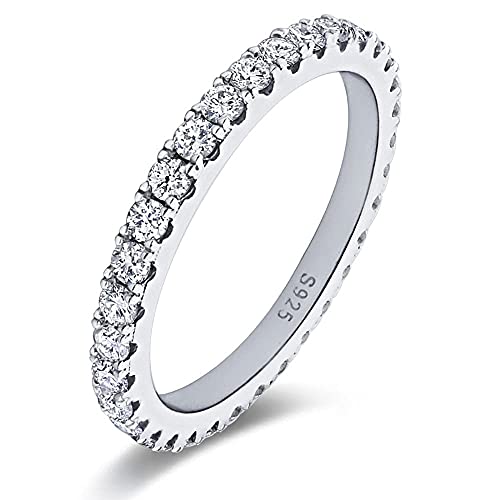 Bo.Dream 2.2mm Round Cubic Zirconia CZ Wedding Full Eternity Band Rings Sterling Silver Size 5