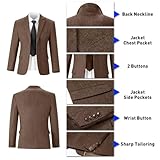 Aowdoy Retro Tweed Herringbone Brown Grey Suits for Men Slim Fit 3 Pieces Mens Suit Groom Dress Tuxedos Prom Costume Suit Jacket Vest Pants Light Brown L