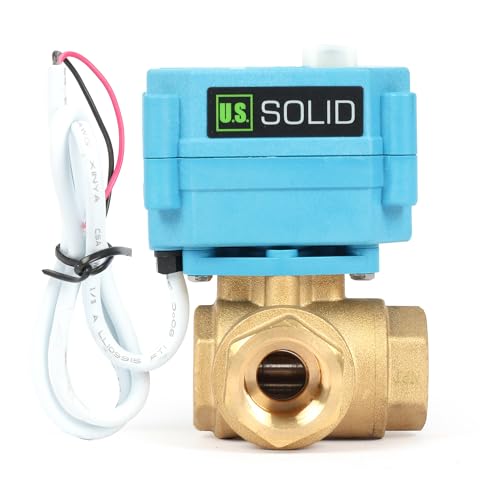 U.S. Solid 1" 3 Way Brass Motorized Ball Valve with Manual Function, T Type Water Shutoff Valve, AC110V-230V, NOT for Drinking Water