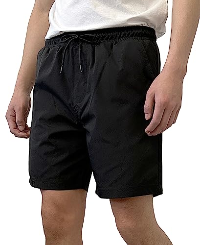 Southpole Men's Quick-Dry Water Resistant Nylon Shorts Inseam 7", Black, Large