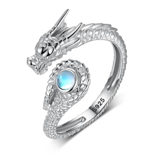 Zunxinsan Dragon Ring 925 Sterling Silver Dragon Ring for Women Moonstone Dragon Ring Dragon Jewelry Gifts for Women