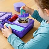 Omie OmieBox Insulated Bento Lunch Box with Leak Proof Thermos Food Jar-3 Compartments, Two Temperature Zones, One Size, (Purple Plum)