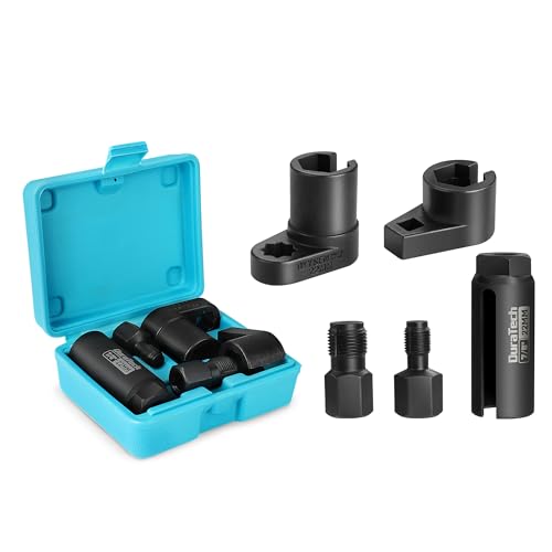 DURATECH 5PCS O2 Oxygen Sensor Socket Thread Chaser Set, 3/8" 1/2" Drive x 7/8" 22mm Oxygen Sensor Wrench Remover O2 Sensor Removal Tool Kit