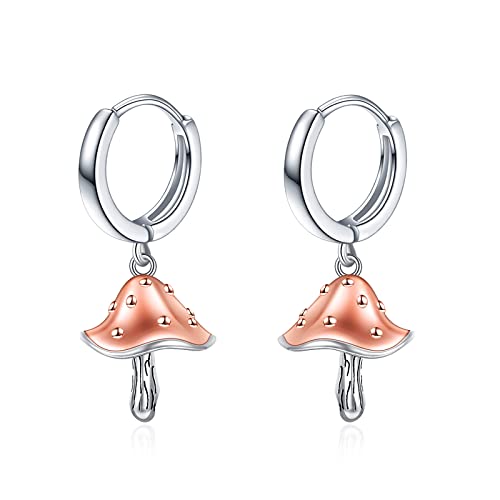 YFN Mushroom Hoop Earrings Gifts Sterling Silver Mushroom Jewelry for Women