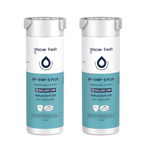 GLACIER FRESH Water Filter Compatible with XWFE (Built-in CHIP), Replacement for GE XWFE, XWF Refrigerator Water Filter NSF/ANSI 53 Certification Pack of 2