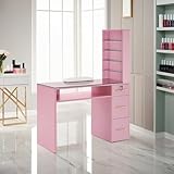 BarberPub Manicure Table with Drawers, Storage Shelves Spa Beauty Salon Station Nail Desk 2673 (Pink)