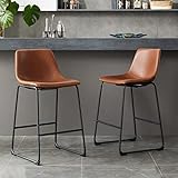 Sweetcrispy Counter Height Bar Stools Set of 4, Modern Counter Stool Faux Leather Barstools with Back, 26 inch Seat Height Island Stools Countertop Comfortable Brown Bar Chairs with Metal Legs