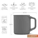 MYOTT Silicone Coffee Cup - Food Grade Silicone Camping Mug with Handle - Portable, Collapsible Coffee Mug - BPA Free, Dishwasher Safe and Microwave Safe 12- oz (Granite Gray, 2 Pack)