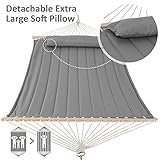 SUNCREAT Portable Double Hammock with Hardwood Spreader Bar, Extra Large Outdoor Hammock with Soft Pillow, 475 lbs Capacity, Light Gray