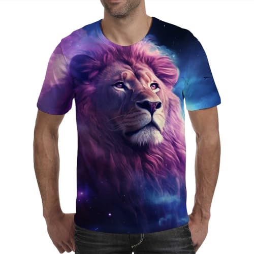 Men Galaxy Lion Face T Shirt 3D Print T-Shirts Funny Graphics Tees Crewneck Short Sleeve Tees for Mens Womens(Galaxy Lion Face -XXXL)