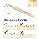 NAGARAKU Tweezers for Eyelash Extensions Straight and Curved Precision Professional Volume Easy Fanning lash Precise Point 1 Pair (M-01 and M-02)