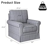 INZOY Swivel Accent Chair Linen Mid Century Modern Chair, Comfy Swivel Barrel Reading Chair, Upholstered Swivel Square Chair for Living Room Bedroom Small Spaces, Fully Assembled, Blue Stripe