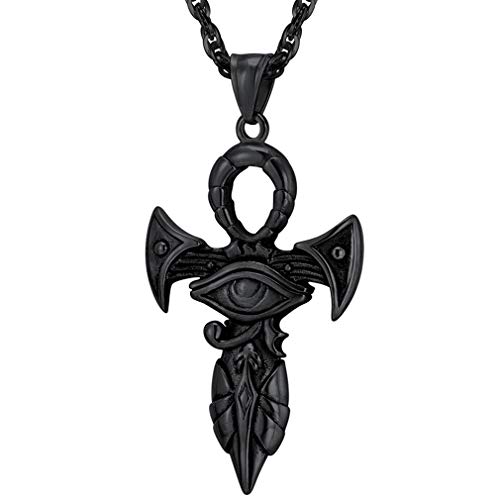 PROSTEEL Ankh Necklace Ancient Egyptian Protection Spiritual Ethnic Men Jewelry Gothic Cross Pendant Black Necklace