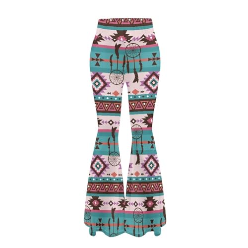 Srengjodk Aztec Yoga Pants,Tribal Pants for Women,Cowgirl Pants,Southwestern Clothes,Aztec Clothes,Flared Jeggings for Women,Ethnic Dream Catcher Print Large