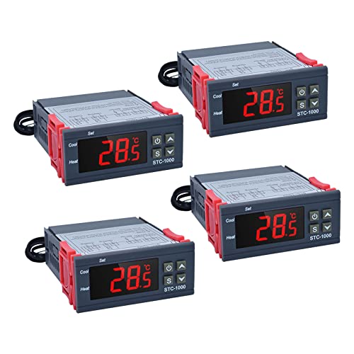 SYWAN 4Pcs STC-1000 110V-220V Digital LED Temperature Controller, Microcomputer Digital Display Temperature Controller Heating Cooling Thermostat 2 Relay Output with NTC 10K Thermistor Sensors Probe