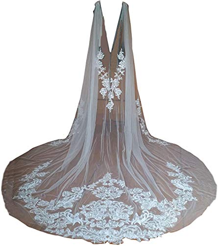 Wedding Capes Lace Bridal Veils Appliques Bridal Wraps Cathedral Length Wedding Cloak (4 Meters, Ivory)