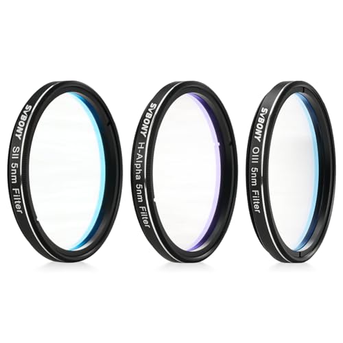 Svbony SV227 2" Narrow-Band Filter Kit, OIII-CCD H-Alpha SII-CCD 5nm Narrow-Band Filter Reduce Light Pollution, 3Pcs Telescope Deep Sky Filter Set, for Nebula Observation Astrophotography
