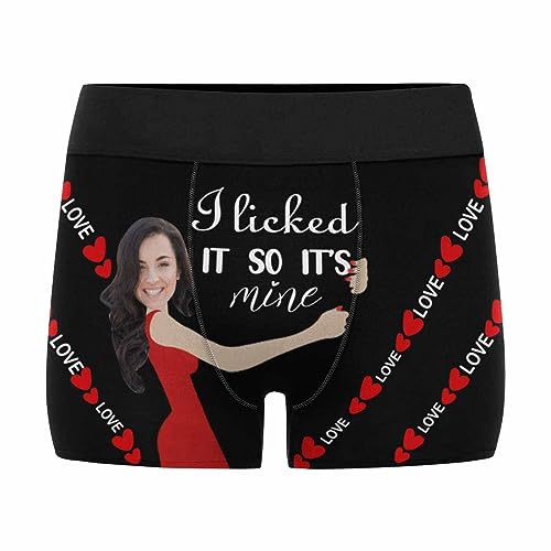 Custom Men’s Novelty Boxer Briefs Personalized Funny Heart Underwear with Faces Picture on Them Customized Mens Name Face Panties for Boyfriend Men Thong Boxers Shorts Birthday Party Gifts for Him